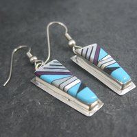 Vintage Southwestern Sterling Turquoise Inlay Earrings