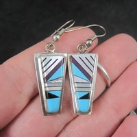 Vintage Southwestern Sterling Turquoise Inlay Earrings