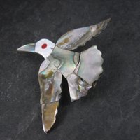 Vintage Mexican Alpaca Silver Abalone Bird Brooch