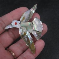 Vintage Mexican Alpaca Silver Abalone Bird Brooch