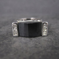 Vintage Sterling Faceted Onyx Celestial Ring Size 8