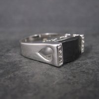 Vintage Sterling Faceted Onyx Celestial Ring Size 8