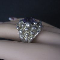 Heavy Vintage Mexican Sterling Amethyst Freeform Ring Size 11