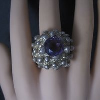 Heavy Vintage Mexican Sterling Amethyst Freeform Ring Size 11