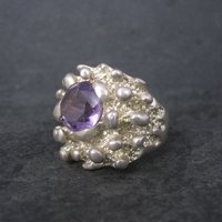 Heavy Vintage Mexican Sterling Amethyst Freeform Ring Size 11