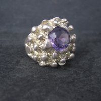 Heavy Vintage Mexican Sterling Amethyst Freeform Ring Size 11