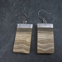Vintage Sterling Brown Banded Agate Earrings