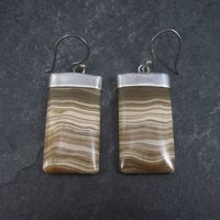Vintage Sterling Brown Banded Agate Earrings