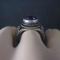 Estate 950 Silver Synthetic Purple Sapphire Ring Size 9
