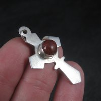 Estate Sterling Red Jasper Cross Pendant