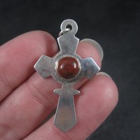 Estate Sterling Red Jasper Cross Pendant