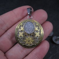 Estate Filigree Floral Pendant Earrings Jewelry Set Stainless Steel