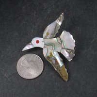 Vintage Mexican Alpaca Silver Abalone Bird Brooch