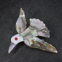 Vintage Mexican Alpaca Silver Abalone Bird Brooch
