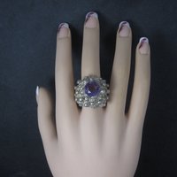 Heavy Vintage Mexican Sterling Amethyst Freeform Ring Size 11