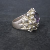 Heavy Vintage Mexican Sterling Amethyst Freeform Ring Size 11