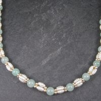 Vintage Aventurine Pearl Necklace 25 Inches