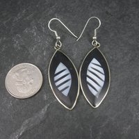 Vintage Mexican Alpaca Silver Black White Earrings