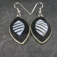 Vintage Mexican Alpaca Silver Black White Earrings