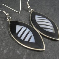 Vintage Mexican Alpaca Silver Black White Earrings