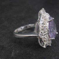 Vintage Sterling Purple Cubic Zirconia Cocktail Ring Size 8.5