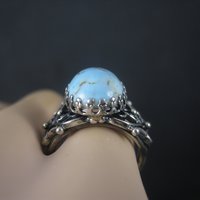 Vintage Adjustable Sterling Blue Art Glass Ring Size 5.5