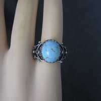 Vintage Adjustable Sterling Blue Art Glass Ring Size 5.5