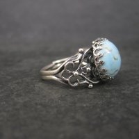 Vintage Adjustable Sterling Blue Art Glass Ring Size 5.5