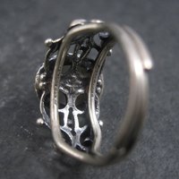 Vintage Adjustable Sterling Blue Art Glass Ring Size 5.5