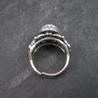 Vintage Adjustable Sterling Blue Art Glass Ring Size 5.5