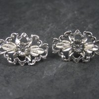 Vintage Sterling Diamond Cut Flower Earrings Langers Black Hills Silver Jewelry