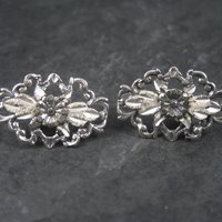 Vintage Sterling Diamond Cut Flower Earrings Langers Black Hills Silver Jewelry
