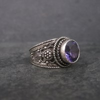 Estate 950 Silver Synthetic Purple Sapphire Ring Size 9