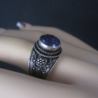 Estate 950 Silver Synthetic Purple Sapphire Ring Size 9