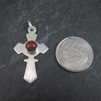 Estate Sterling Red Jasper Cross Pendant