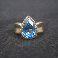 Vintage Vermeil Sterling Topaz Halo Ring Size 7
