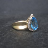 Vintage Vermeil Sterling Topaz Halo Ring Size 7