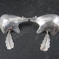 Large Sterling Southwestern Feather Bear Earrings