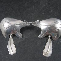 Large Sterling Southwestern Feather Bear Earrings