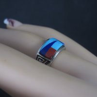 Vintage Southwestern Sterling Inlay Ring Size 5.5