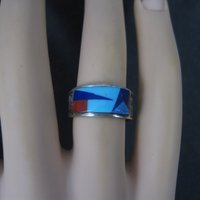 Vintage Southwestern Sterling Inlay Ring Size 5.5