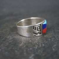 Vintage Southwestern Sterling Inlay Ring Size 5.5