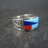 Vintage Southwestern Sterling Inlay Ring Size 5.5