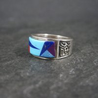 Vintage Southwestern Sterling Inlay Ring Size 5.5