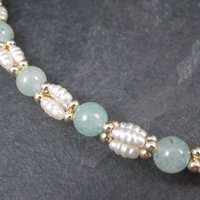 Vintage Aventurine Pearl Necklace 25 Inches