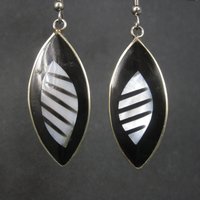 Vintage Mexican Alpaca Silver Black White Earrings