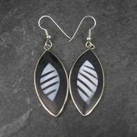 Vintage Mexican Alpaca Silver Black White Earrings