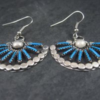 Vintage Southwestern Style Faux Turquoise Fan Earrings