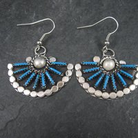 Vintage Southwestern Style Faux Turquoise Fan Earrings