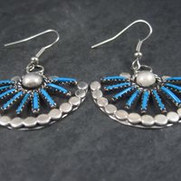 Vintage Southwestern Style Faux Turquoise Fan Earrings